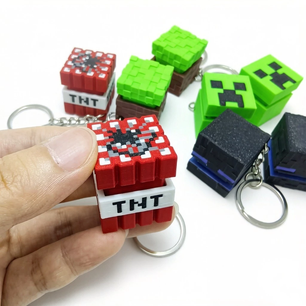 3D พิมพ์ Minecraft Creeper TNT Clicker พวงกุญแจ Fidget ของเล่น Pixel Block กระเป๋าเป้สะพายหลัง Charm ของขวัญ