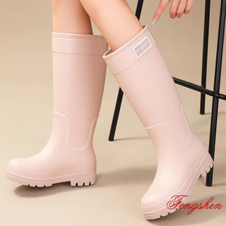 รองเท้ากันฝนสตรี รองเท้ากันน้ำสำหรับกลางแจ้ง วัสดุพีวีซี กันลื่น กันน้ำ นุ่มและเบา ผ้ากอซด้านใน รองเท้าทำงานวันฝนตก