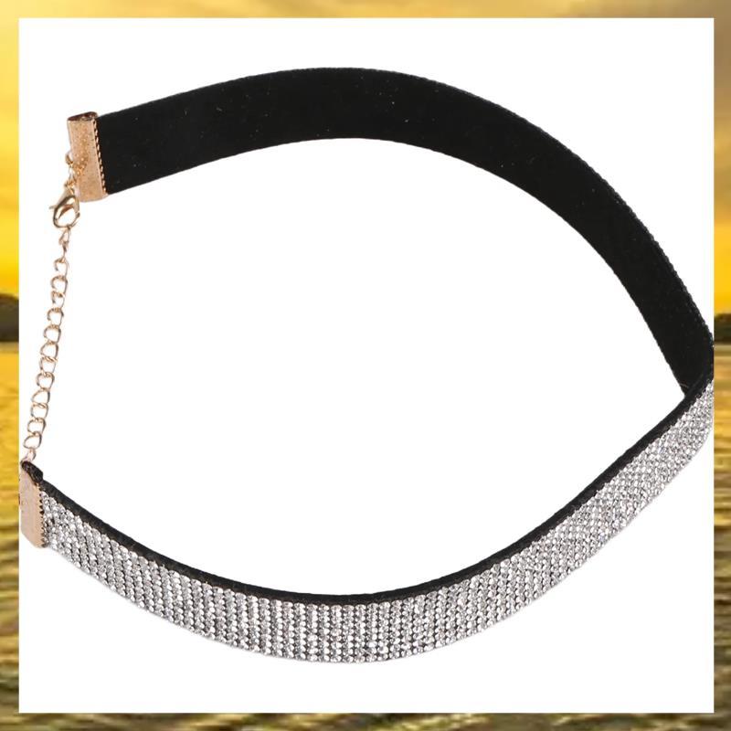(PTL) ผู้หญิงกํามะหยี่คริสตัล Rhinestone Choker Collar Boho สร้อยคอเครื่องประดับเงิน
