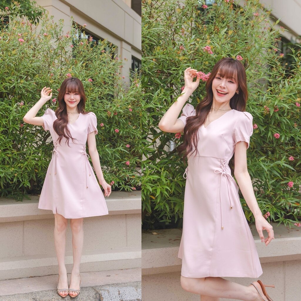 My 𝐌𝐚𝐜𝐚𝐫𝐨𝐧 𝐑𝐢𝐛𝐛𝐨𝐧 𝐃𝐫𝐞𝐬𝐬 : สีชมพู [Made by Pastel Time]