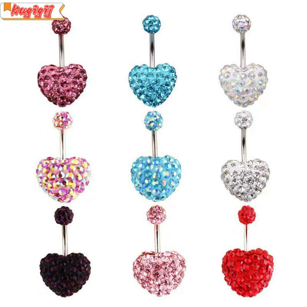 KUGIGIBH Heart Belly Bar อัญมณีคู่ Dangly Bars Multi Crystal Body Piercing