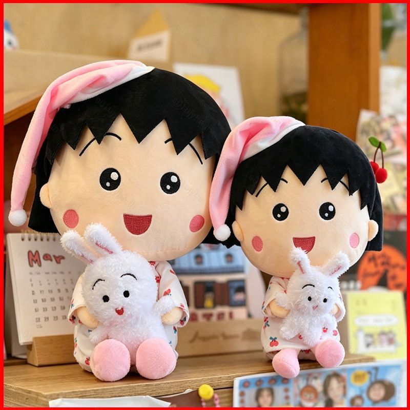Chibi Maruko-chan Plushie ชุดนอนกระต่ายน่ารักการ์ตูนผ้าฝ้าย Companion ตุ๊กตาหมอนนุ่ม