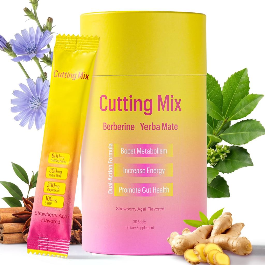 CuttingDrinkMix-Berberine,FOS,Chromium,YerbaMate&5-|Satiety&GutHealth-StrawberryAí Flavor-30Sticks