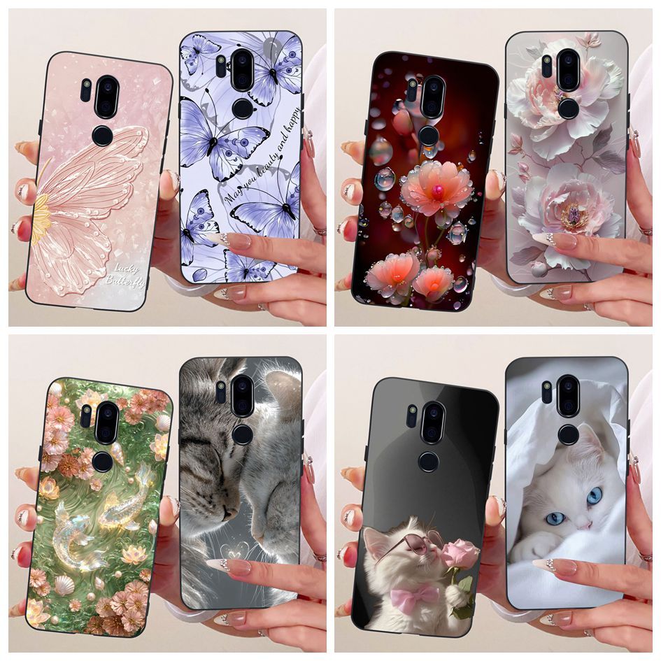 สําหรับ LG G7 ThinQ กรณี 6.1 "ดอกไม้ยอดนิยมสวยผีเสื้อซิลิโคนสีดําฝาครอบโทรศัพท์สําหรับ LG G7ThinQ G7