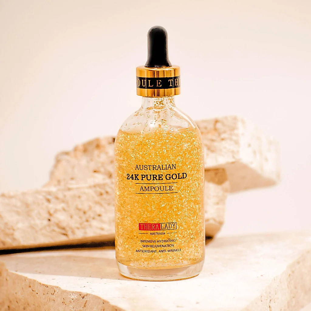แพคเกจใหม่ เซรั่ม ทอง 24k นำเข้าออสเตรเลีย 100% ไม่ใช่จีน ยี่ห้อ Thera lady Australia 24k pure gold ampoule 100ml