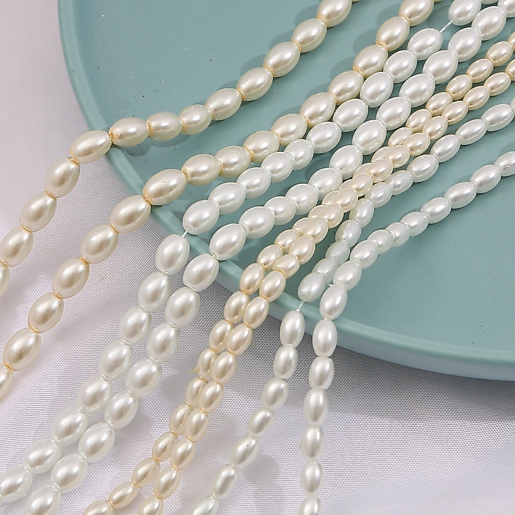 90-120 ชิ้น 80 ซม./Strand Ivory สีขาวรูปไข่แก้วเลียนแบบลูกปัดมุกสําหรับ DIY สร้อยคอต่างหูสร้อยข้อมือเครื่องประดับทํา