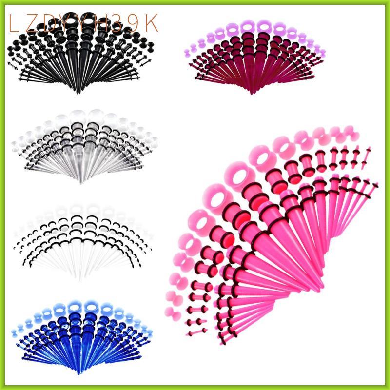 [lzdyyh39k] 50 ชิ้นอะคริลิค 14G-00G Ear Gauges Expander Assorted Size Kit, สีดํา