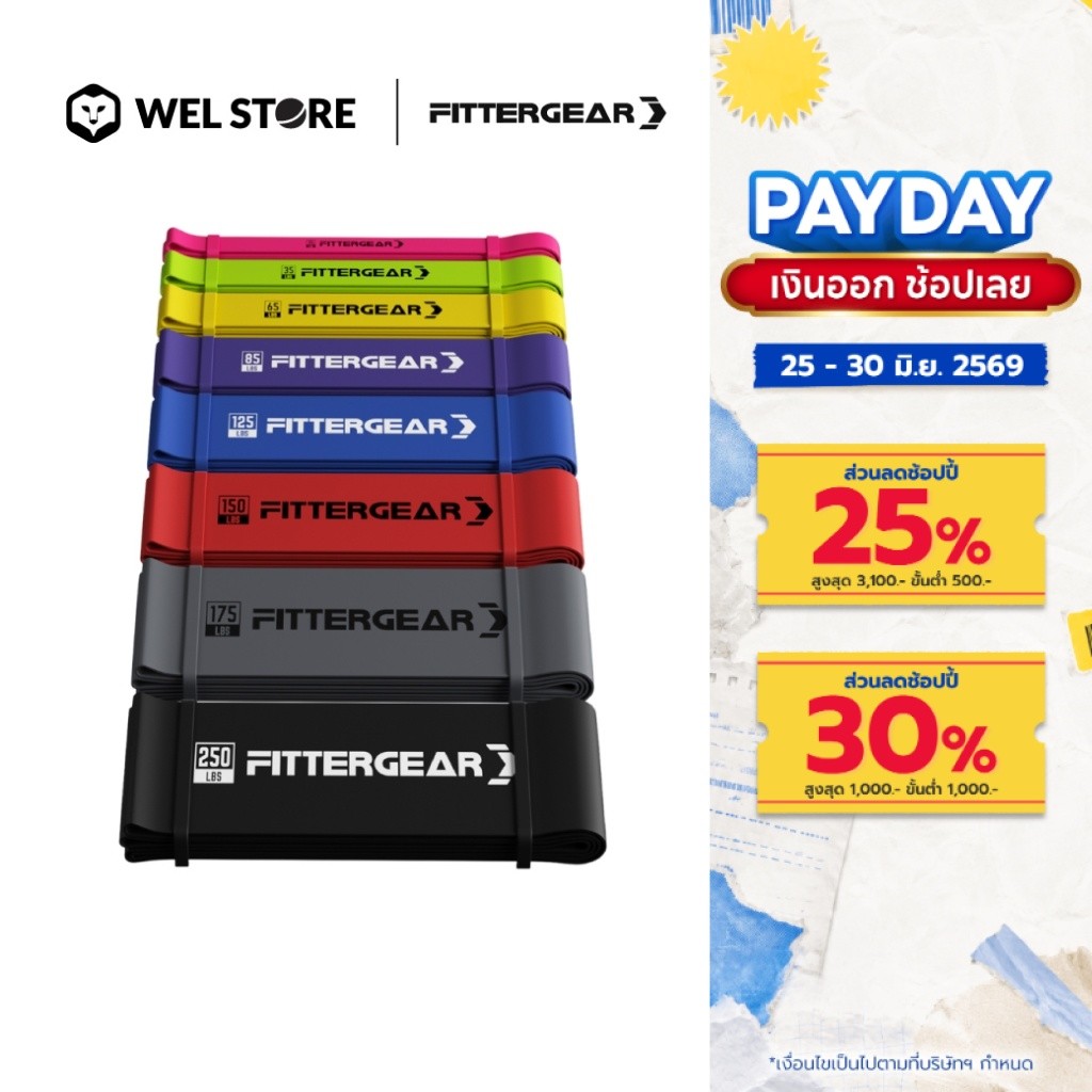 WELSTORE FITTERGEAR แถบยางยืดฟิตเนส แถบต้านทาน ฝึกความแข็งแรง  เชือกดึง PRO BANDS