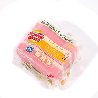 สก๊อตช์ไบรต์ ฟองน้ำแอนตี้แบคทีเรีย สำหรับงานไร้ริ้วรอย สีชมพู แพ็ค 2 ฟรี 1 (แถมในแพ็ค) 3M 7012803293