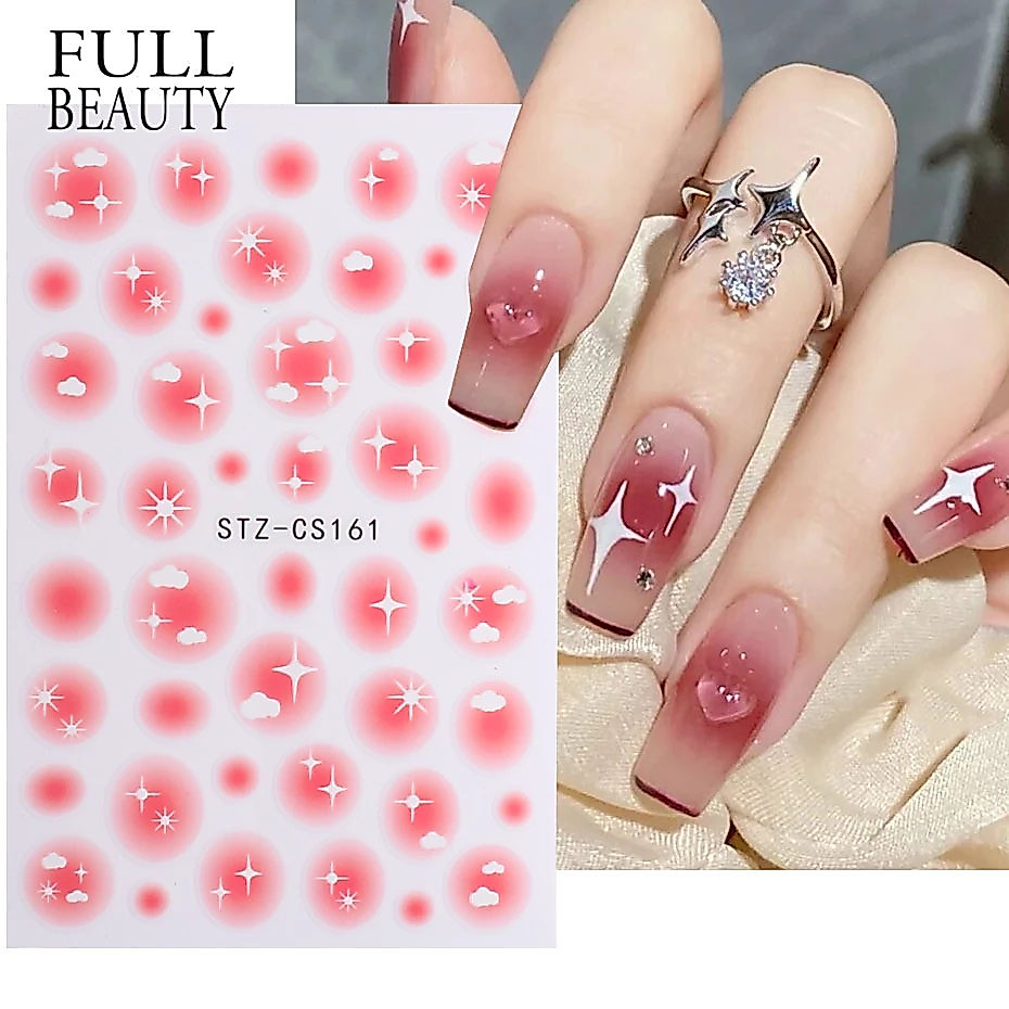 สติ๊กเกอร์ติดเล็บ ins Summer Influencer Smudge Gradient Blush Small Clouds Starburst กาวสติ๊กเกอร์ติดเล็บ