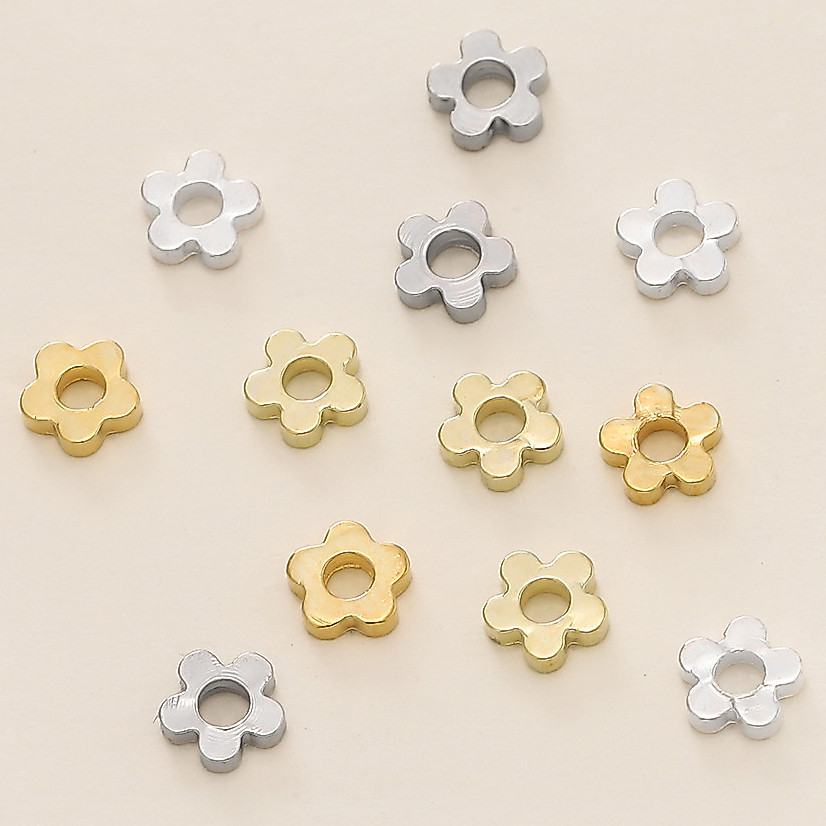 St.Kunkka 20Pcs 4mm ทองแดงบริสุทธิ์ชุบทอง18k ลูกปัดเว้นวรรค รูปดอกไม้ ใช้สำหรับสร้อยคอสร้อยข้อมือลูกปัด DIY