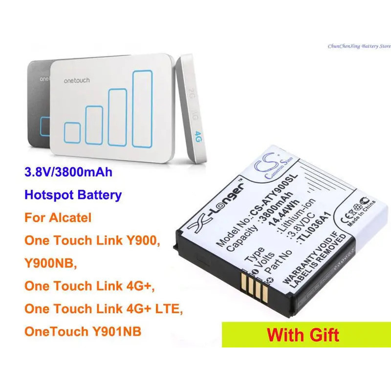 แบตเตอรี่ฮอตสปอต 3800mAh TLi036A1 สําหรับ Alcatel One Touch Link 4G+, 4G+ LTE, Y901NB, One Touch Lin