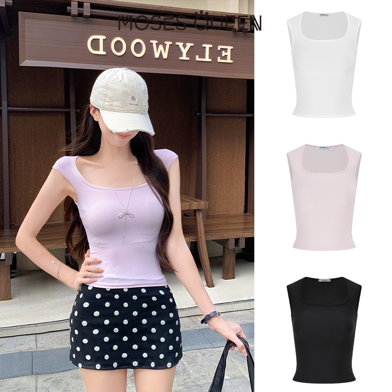 MOSESQUEEN เสื้อยืดแขนสั้นแห้งเร็วสําหรับออกกําลังกายสําหรับเล่นกีฬาเสื้อแขนกุดแขนสั้นรัดรูปโยคะ #63756