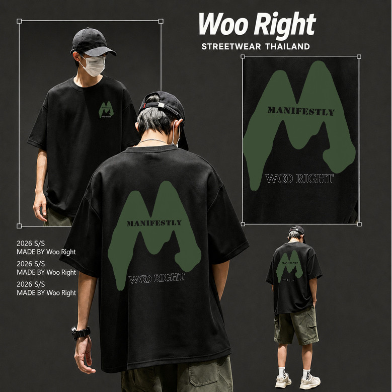 COD จัดส่งตลอด 24 ชั่วโมง Woo Right t shirtเสื้อยืดผู้ชาย MANIFESTLY WOO RIGHT กราฟฟิกเขียว สตรีทแวร