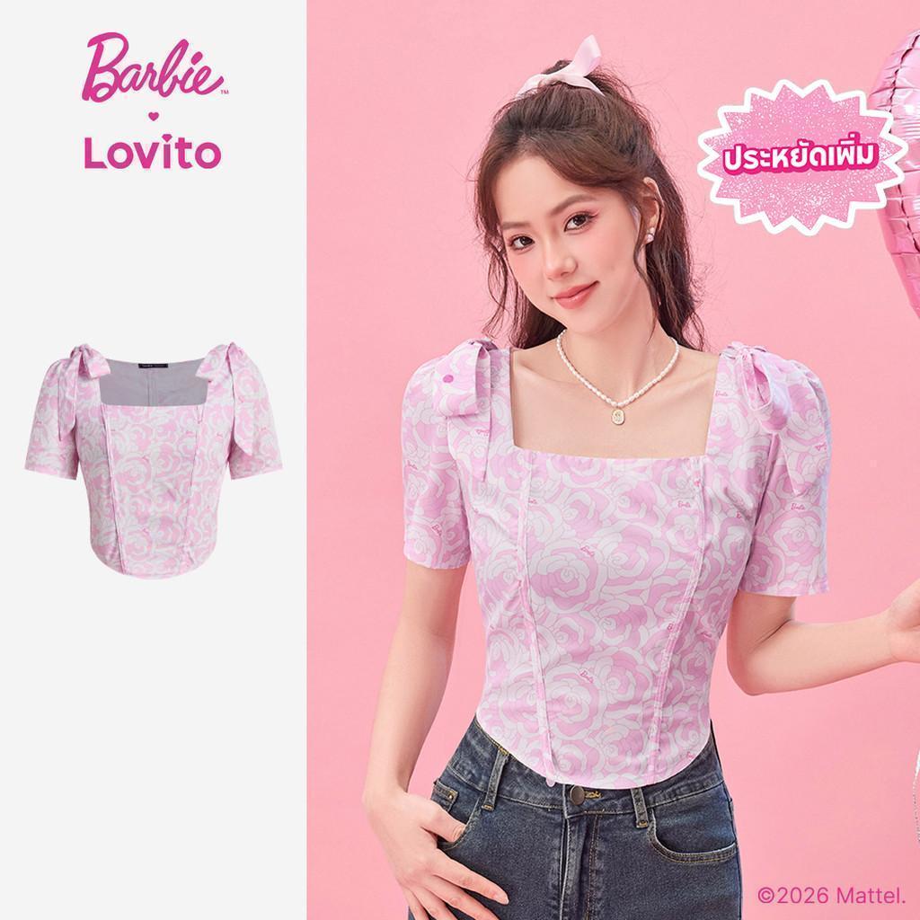 Barbie™ X Lovito เสื้อเบลาส์ลําลองแบบผูกหน้าสําหรับฤดูใบไม้ผลิ/ฤดูร้อนสําหรับผู้หญิง BLBL2PAD023