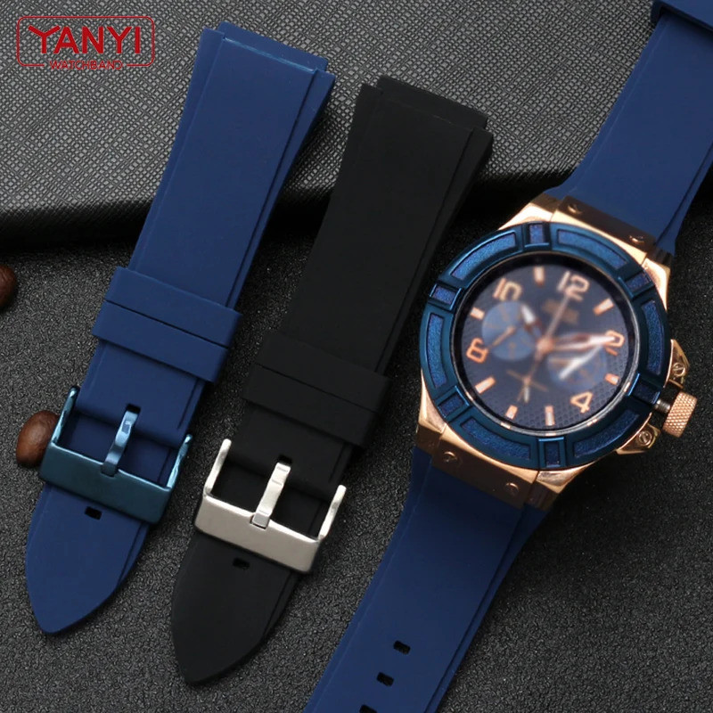 สายนาฬิกายาง 22 มม.สีฟ้ายางซิลิโคนสร้อยข้อมือสําหรับ guess W0247G3 W0040G3 W0040G7 นาฬิกายี่ห้อ spor