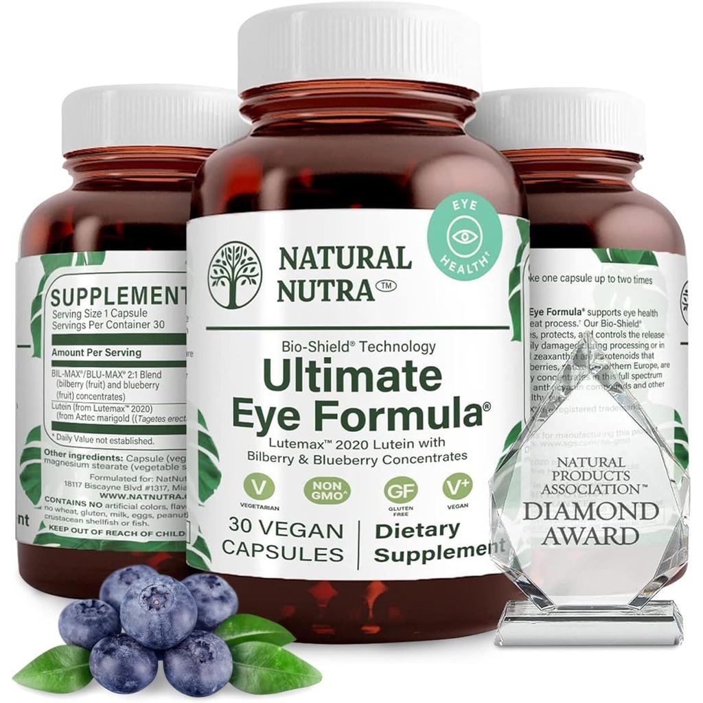 อาหารเสริมสุขภาพตา Nutra Ultimate ธรรมชาติ - Bilberry & Blueberry Extract Blend สําหรับ Day and Nigh
