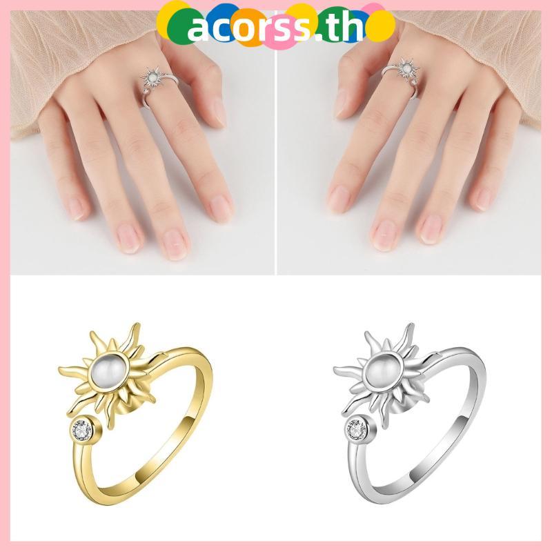ACOR Elegant Floral Spinner Ring ทองแดง Anti Stress เครื่องประดับสําหรับเธอปรับขนาด