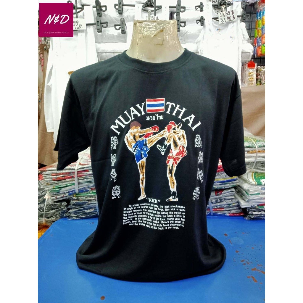เสื้อยืดแขนสั้นมวยไทย พิมพ์ลายบนผ้าฝ้าย100% สำหรับผู้ชายและผู้หญิง