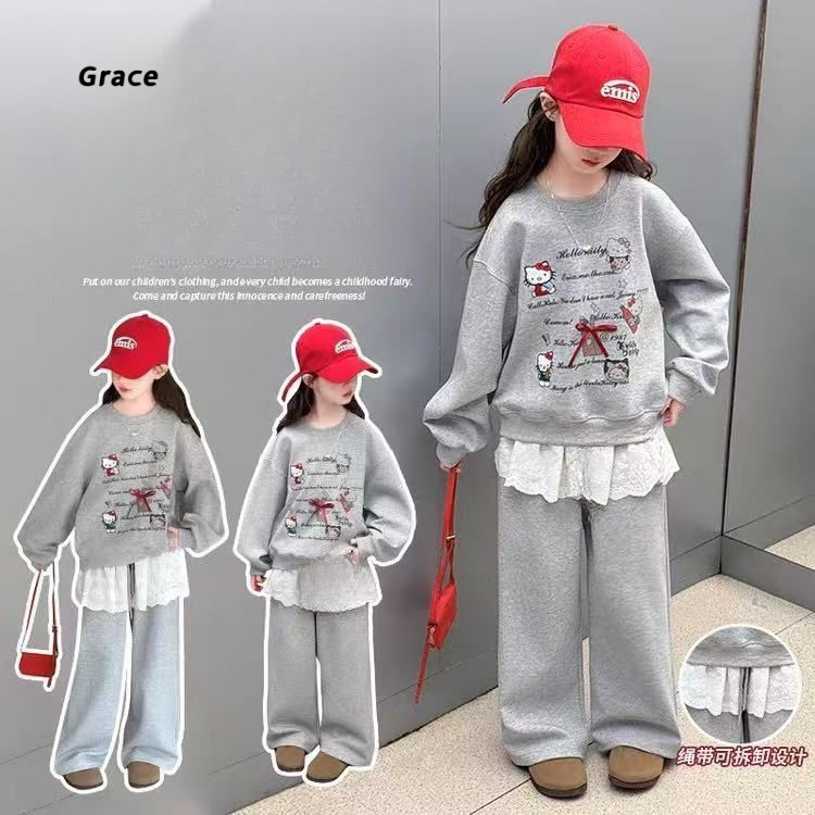 [Grace] (คลังสินค้าพร้อม) ชุดสูทเด็ก 2025 เสื้อสเวตเตอร์แฟชั่นเด็กโตสไตล์ใหม่+กางเกงวอร์มสูทสองชิ้น GR3329 #