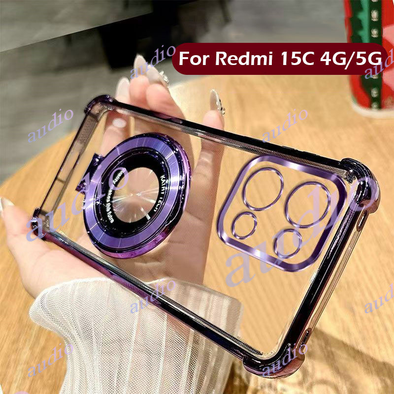 สําหรับRedmi 15C 4Gสี่มุมชุบโปร่งใสเคสโทรศัพท์สําหรับRedmi 15C Redmi15C 4G 5G 2025 กันกระแทกซิลิโคนป