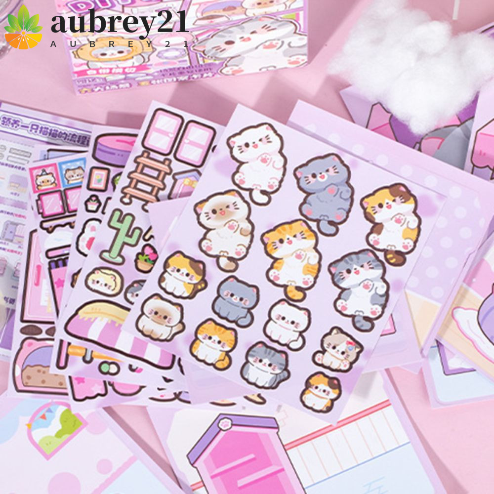 Aubrey1 หนังสือสติกเกอร์แมว,กระดาษ Montessori Magnetic Quiet Book,ของเล่นเพื่อการศึกษาการ์ตูน Hand Ledger Handmade DIY เด็ก Busy Book ของเล่นเด็ก