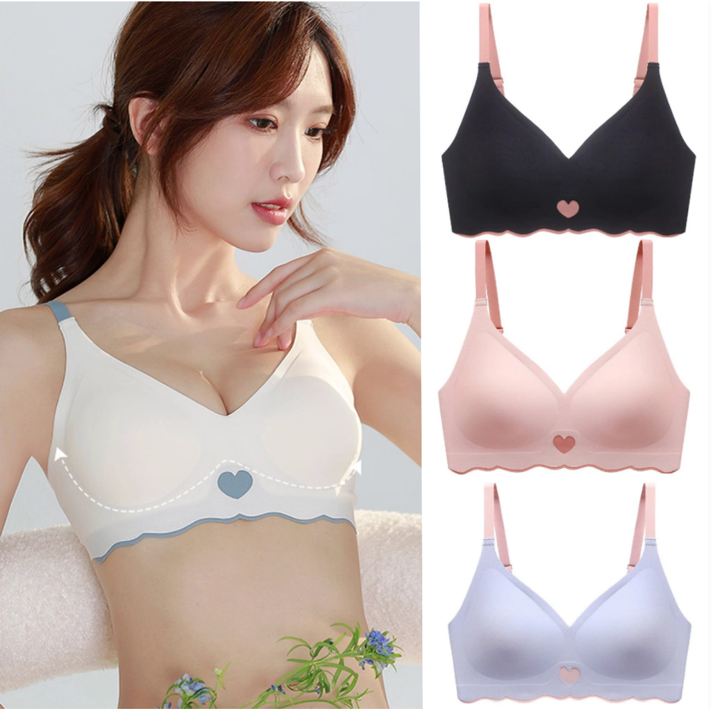 จัดส่งตอนนี้ บราสตรี Fashion Bra บราบาง ลายหัวใจ ป้องกันการย้อย ไม่มีลวด ผ้านุ่ม ดันทรง ไม่มีลวด