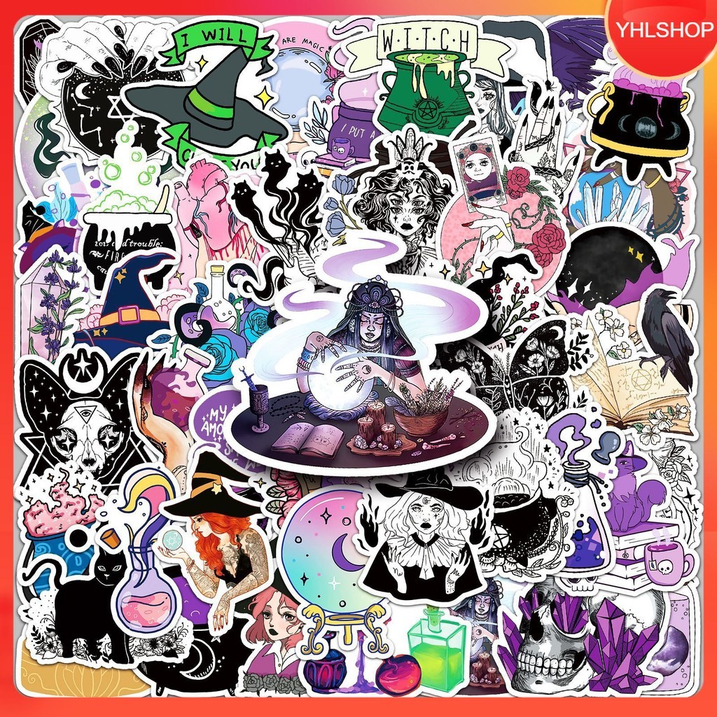 🍁🍁พร้อมส่ง 50แบบ สติกเกอร์ แม่มด ฮาโลวีน witch Horror Halloween cartoon sticker
