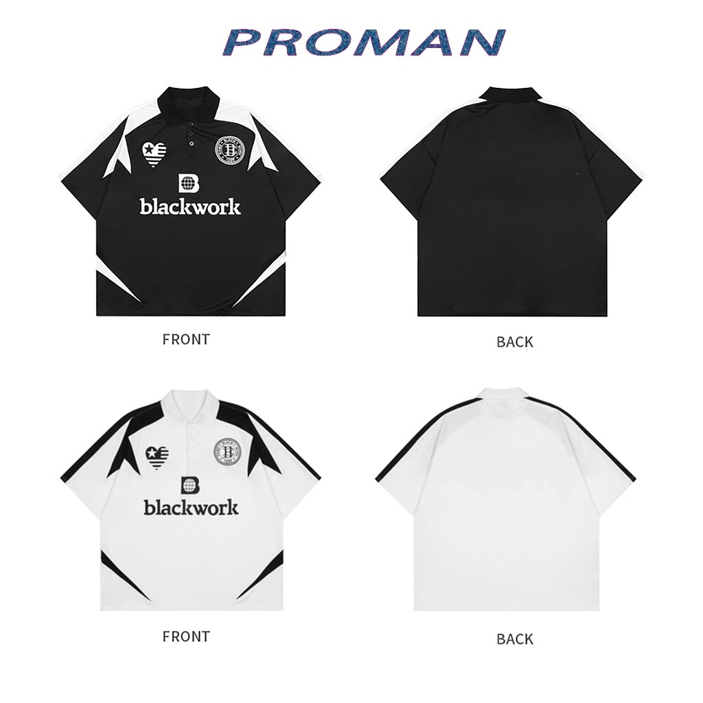 ⚡️Proman⚡️ ชุดโปโลแบรนด์แฟชั่นสไตล์อเมริกันสำหรับผู้ชายและผู้หญิงเสื้อยืดรุ่นเดียวกัน แฟชั่นสไตล์ยุโรปและอเมริกาเสื้
