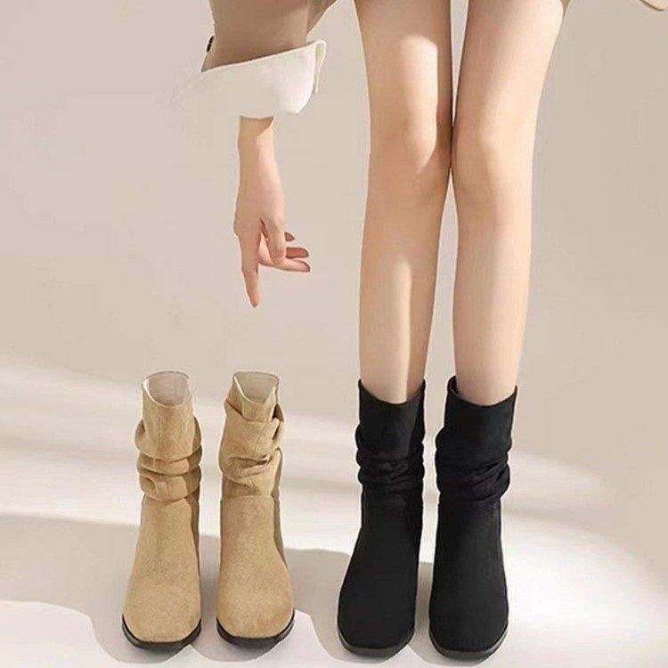Zelia-Retro คาวบอยกองรองเท้าผู้หญิง 2024 Pointed Toe Classy รองเท้าเดี่ยวหนา Soled แฟชั่น Martin รองเท้าผู้หญิงสไตล์อังกฤษ