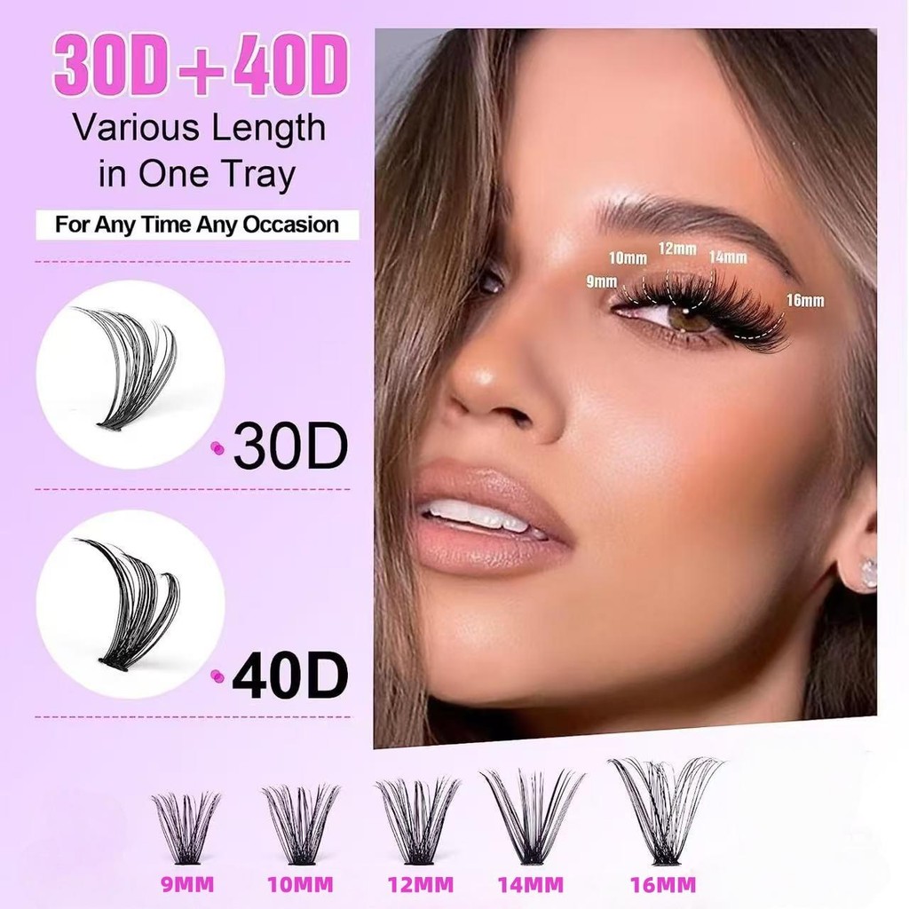 CHICLASHES กาวต่อขนตาปลอมแบบละลายน้ำ 30D/40D ขนาด 9-16 มม. ขนตาปลอมแบบนิ่ม ดูเป็นธรรมชาติ กาวติดขนตา กาวติดขนตาฟรี