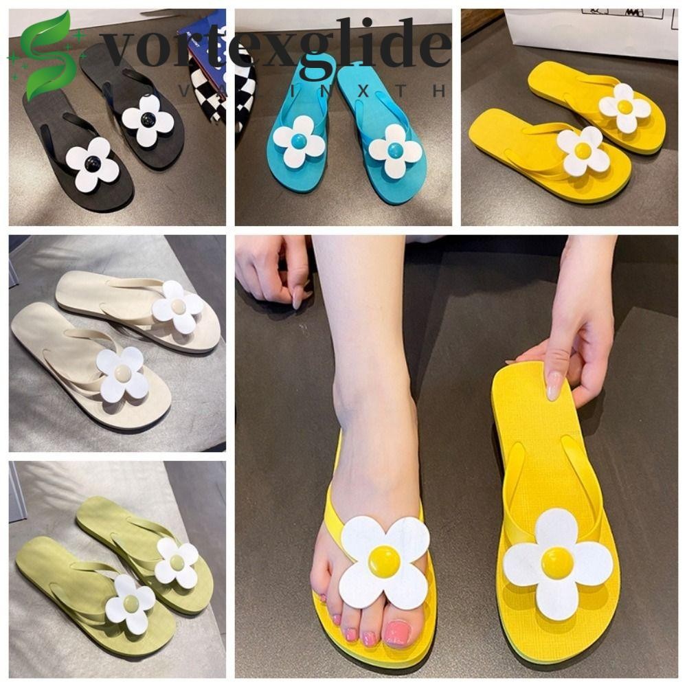 Vortexglide รองเท้าแตะพื้นเรียบ, ดอกไม้ PVC ดอกไม้ Flip Flops, นุ่มฤดูร้อน Anti Slip Clip Toe Platfo