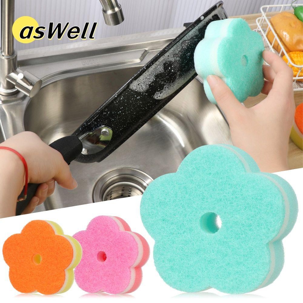 ASWELL แผ่นใยขัดเครื่องมือทําความสะอาดสีสุ่มแปรงฟองน้ําล้างจานฟองน้ําดอกไม้