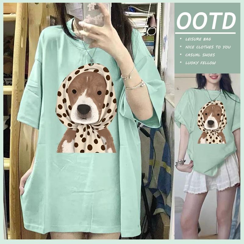 T42.SHOP สื้อยืด oversize เสื้อแฟชั่น เกาหลี สตรีท ใส่สบาย โคตรนุ่ม ผ้าคอตตอน100% ลาย "Bandana dog"