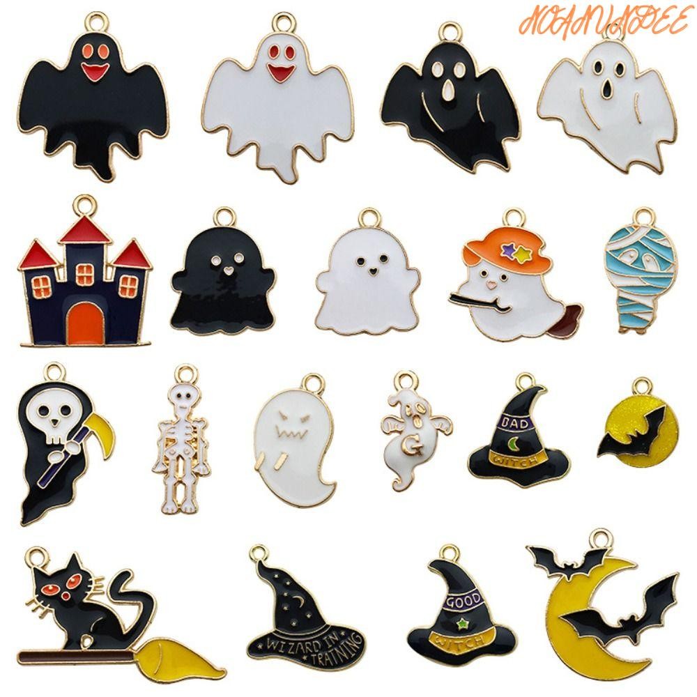 NOANUNDEE 24 ชิ้นฮาโลวีนเคลือบ Charms,โลหะผสมที่มีสีสันฮาโลวีนจี้,ผสมรูปแบบตกแต่งต่างหูสร้อยคอสร้อยข