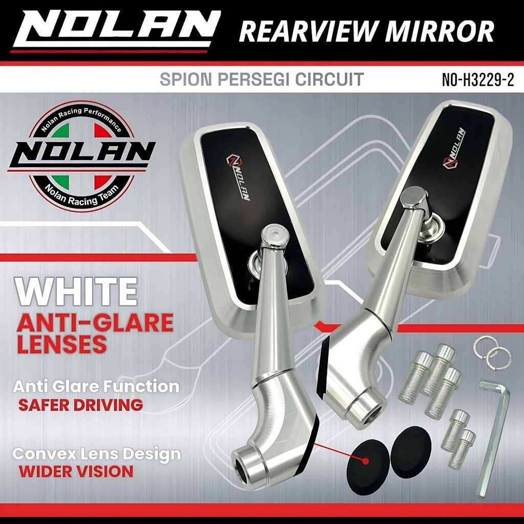 BM Square Circuit Mirror NOLAN White Glass Full Aluminium Alloy Universal Motor