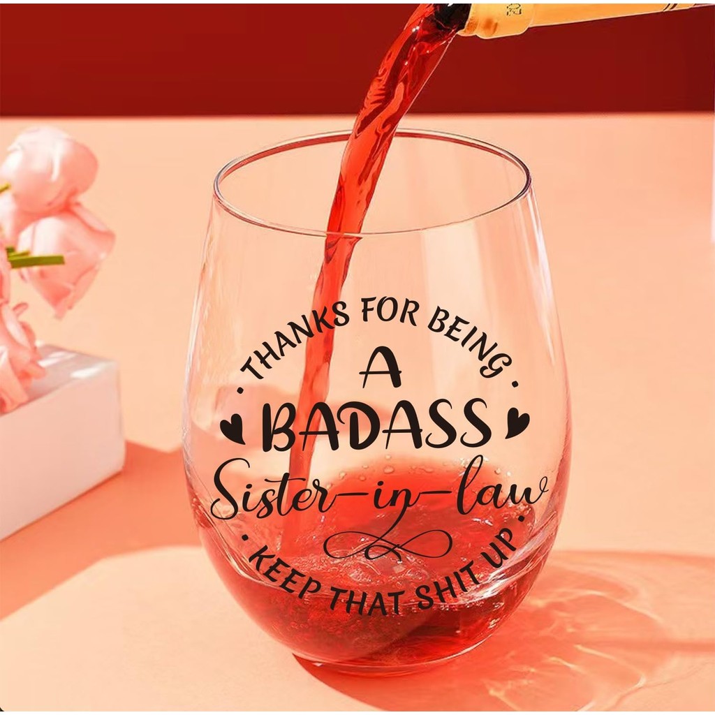 ของขวัญน้องสาวขอบคุณสําหรับ Being แก้วไวน์ไร้ก้าน Sister-in-Law, Thank You Gift from Soul Sister, Si