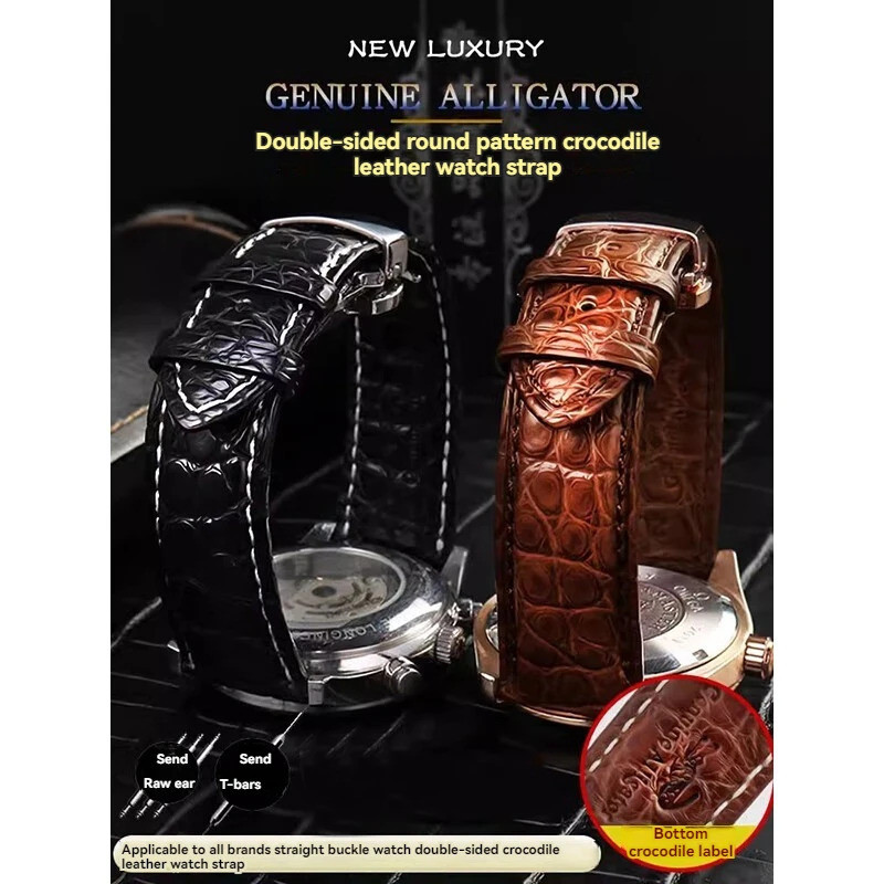 สายนาฬิกาหนังจระเข้สองด้านสําหรับ Longines Omega Tissot mido Soft Watchband สร้อยข้อมือหนังผู้ชาย 19