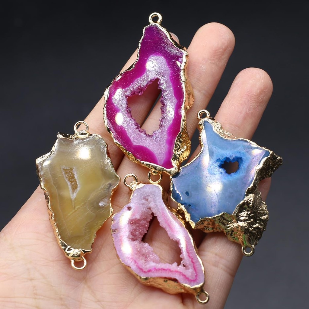 LHJ 5 ชิ้น หินธรรมชาติ Geode Agate รูปทรงธรรมชาติ สำหรับตกแต่งสร้อยคอ พร้อมส่ง KPP8
