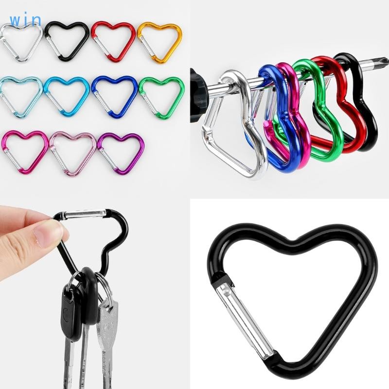 Win 10 ชิ้น Alimnum Heart Shaped Metal Carabiner Key Holder สําหรับทุกวัน