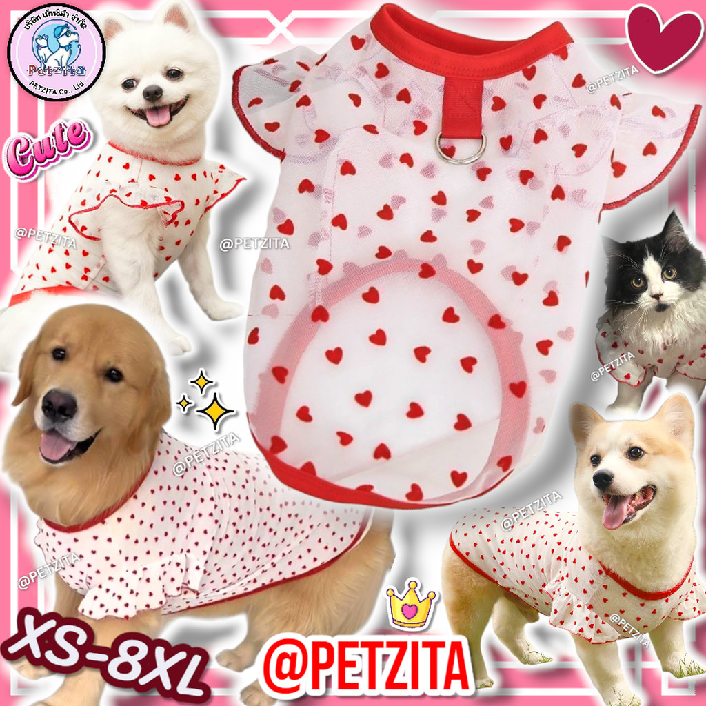 🇹🇭พร้อมส่ง🇹🇭 ❤️🥰 *มีไซส์XS-8XL❤️เสื้อลายหัวใจน่ารัก ผ้าตาข่ายซีทรูใส่สบายมากจ้า for pet สุนัข หมา แมว สัตว์เลี้ยง