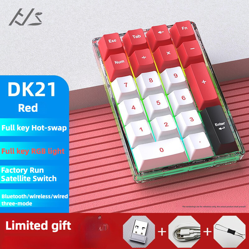 Lychee Gaming DK21 Mechanical Kit RGB Bluetooth 2.4g แบบมีสาย Triple Mode แป้นพิมพ์ตัวเลขโปร่งใส Hot