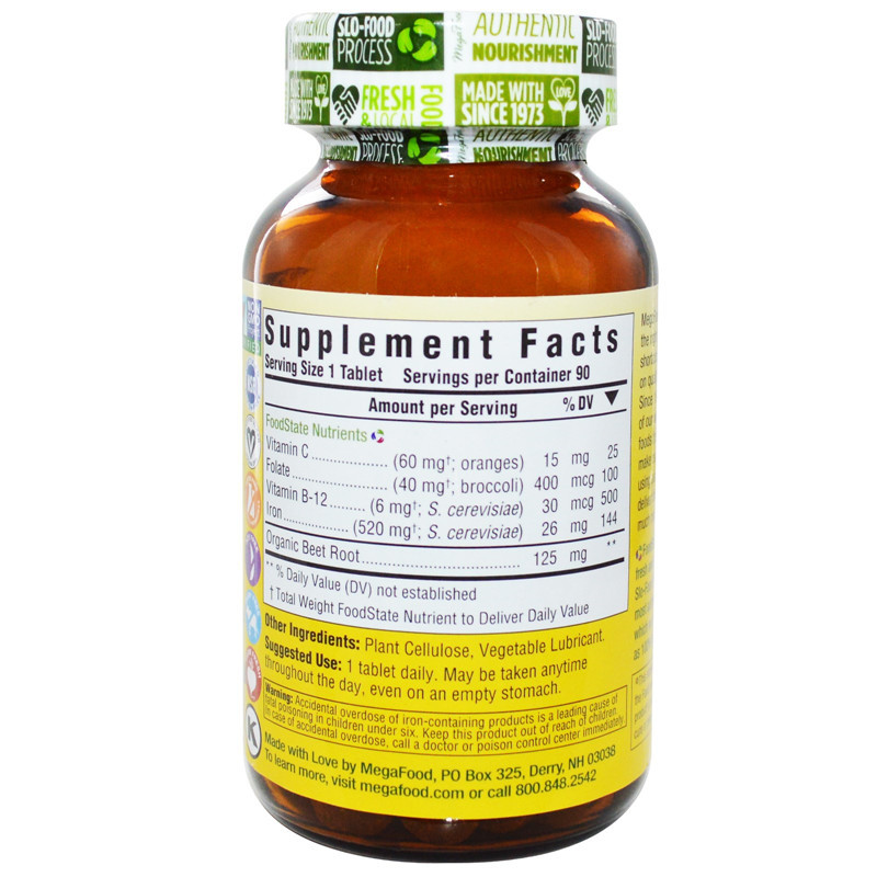 American MegaFood Blood Builder Natural Whole Food Source เม็ดเลือดแก๊ส 90 เม็ด