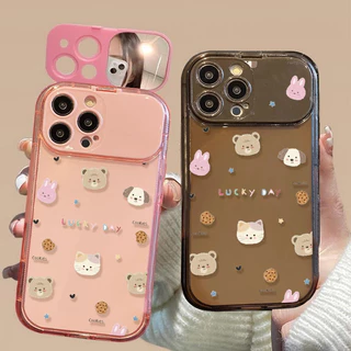 จัดส่งในพื้นที่ เคสกระจกแต่งหน้า สีชมพู โรแมนติก น่ารัก For IPhone16 15 14 13 11 6 7 8 plus Pro Promax X XR XSMAX HZJ133