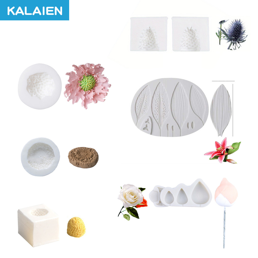 KALAIEN 6 รูปแบบดอกไม้ Pistil,Stamen รูปร่างแม่พิมพ์ซิลิโคนสําหรับ Scabiosa,ดอกทานตะวัน,Sea Holly,Lily DIY Fondant ดอกไม้,Sugar ไม้แม่พิมพ์ Hand Craft