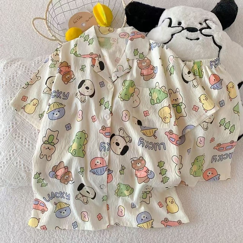 TT HOME01 เซตชุดนอน ออกแบบลายการ์ตูน แขนสั้น+ขาสั้น เนื้อผ้าบางเบาใส่สบาย น่ารัก สินค้าพร้อมจัดส่ง