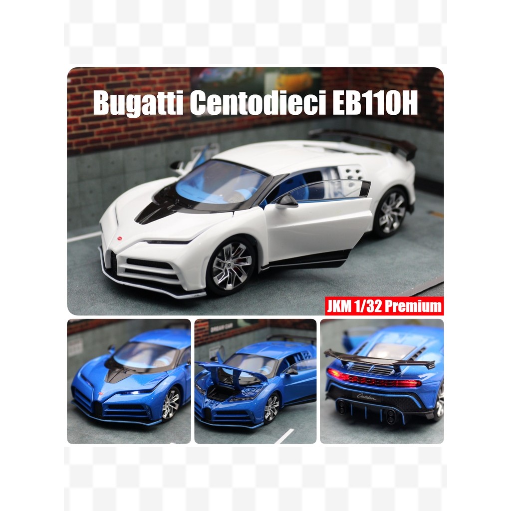 ⭐24ชม.⭐JKM 1/32 Bugatti EB110H White Dragon Centodieci รถสปอร์ตเสียงและแสงเปิดประตูโลหะผสมโมเดลรถDie