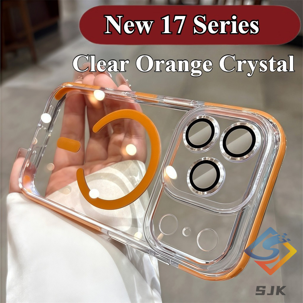 ใหม่ 17 Series Cosmic Orange Crystal Clear Shield เคสโทรศัพท์แม่เหล็กสําหรับ IPhone 17 Pro Max 17Air 13 14 15 16 Pro Max ปลอกโปร่งใสซิลิโคนอ่อนนุ่มกันกระแทก