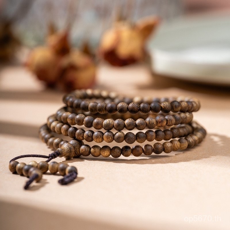 Shen Su String 4 มม.Wenwan 168 สร้อยข้อมือสไตล์จีนใหม่สีเขียว Qinan 9 จุดลูกปัดพุทธ + ลูกปัดโรซ่า Mu