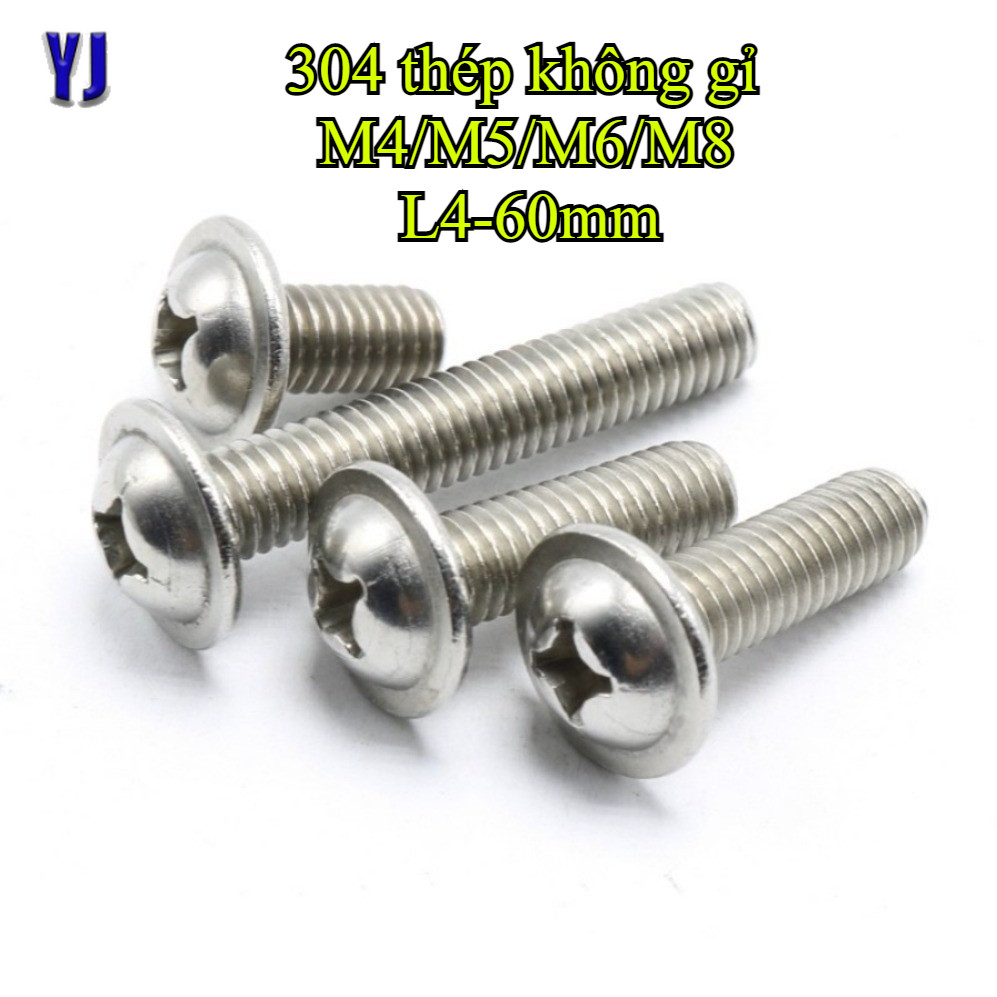 304 หัวกลมแฉกสแตนเลสพร้อมสกรูปะเก็น (PWM) M4/M5/M6/M8 * L4-60mm (B-VN)